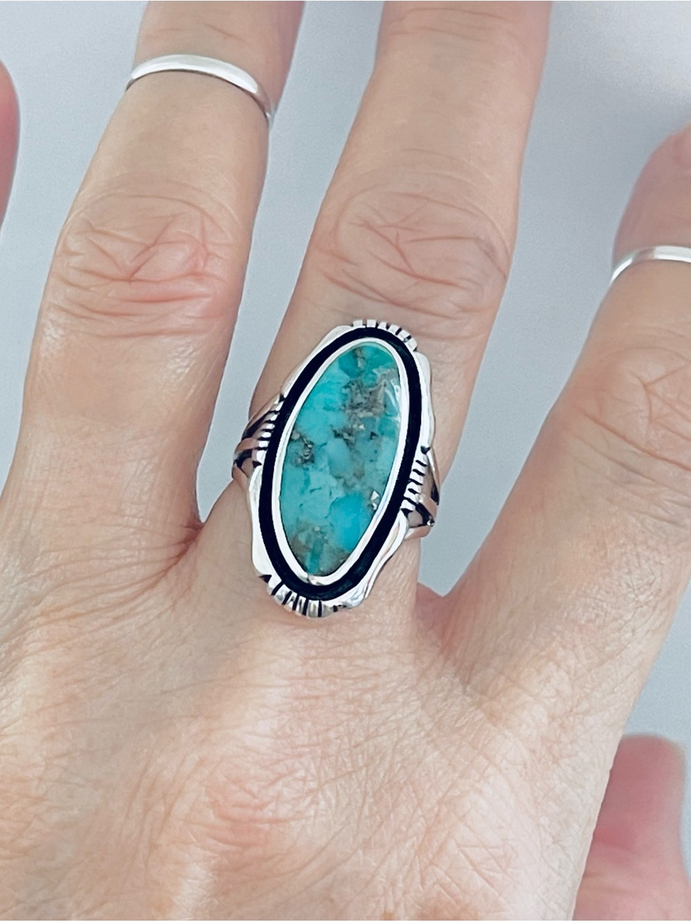 Sterling Silver Large Genuine Turquoise Ring, Boho Rings, Statement Stone